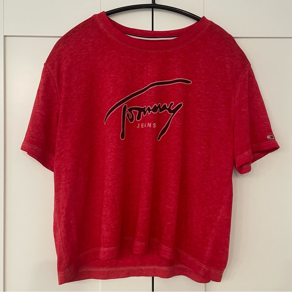Tommy Hilfiger Women Crop Tee Short Sleeve T-shirt Red Crew Neck